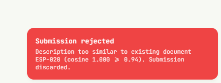 Submission rejected because the description was too similar to ESP-020